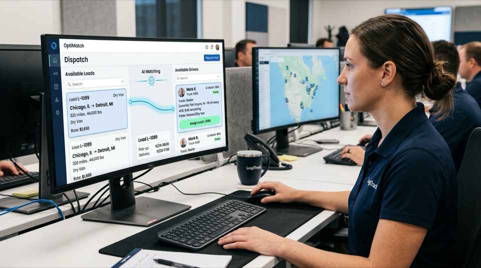 Dispatcher assigning a load to a driver with AI matching